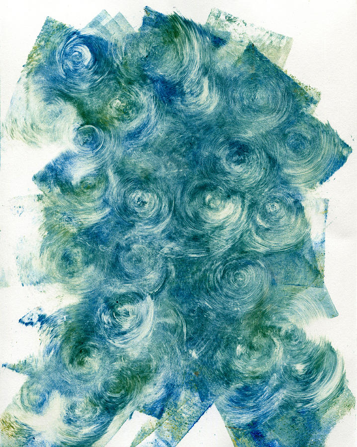 Blue-Green Monoprint Abstract Painting by Sheryl Karas