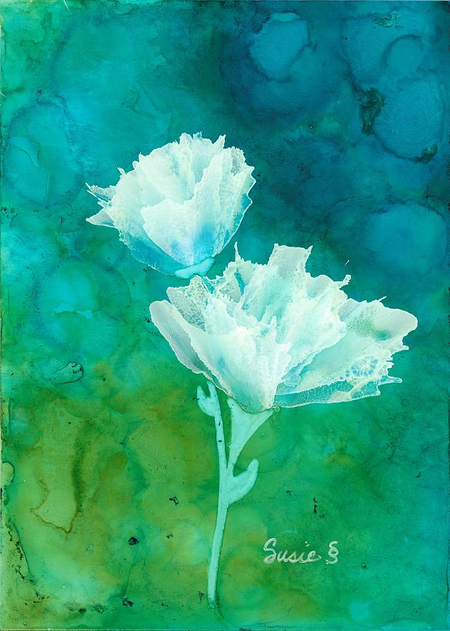 Flower Painting - Blue Green Snow Caps by Susie Shanlian
