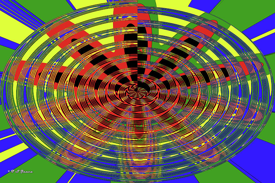 Blue Green Yellow Red Oval Abstract Digital Art by Tom Janca
