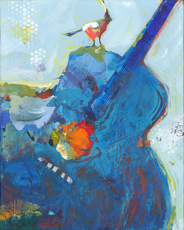 Blue Guitar With Bird by Shelli Walters Blue Guitar With Bird by Shelli Walters