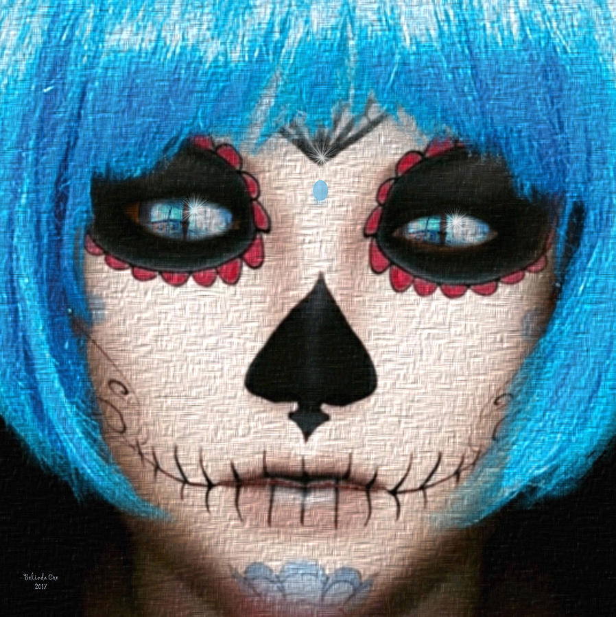 Blue Hair Skull Face Digital Art by Artful Oasis