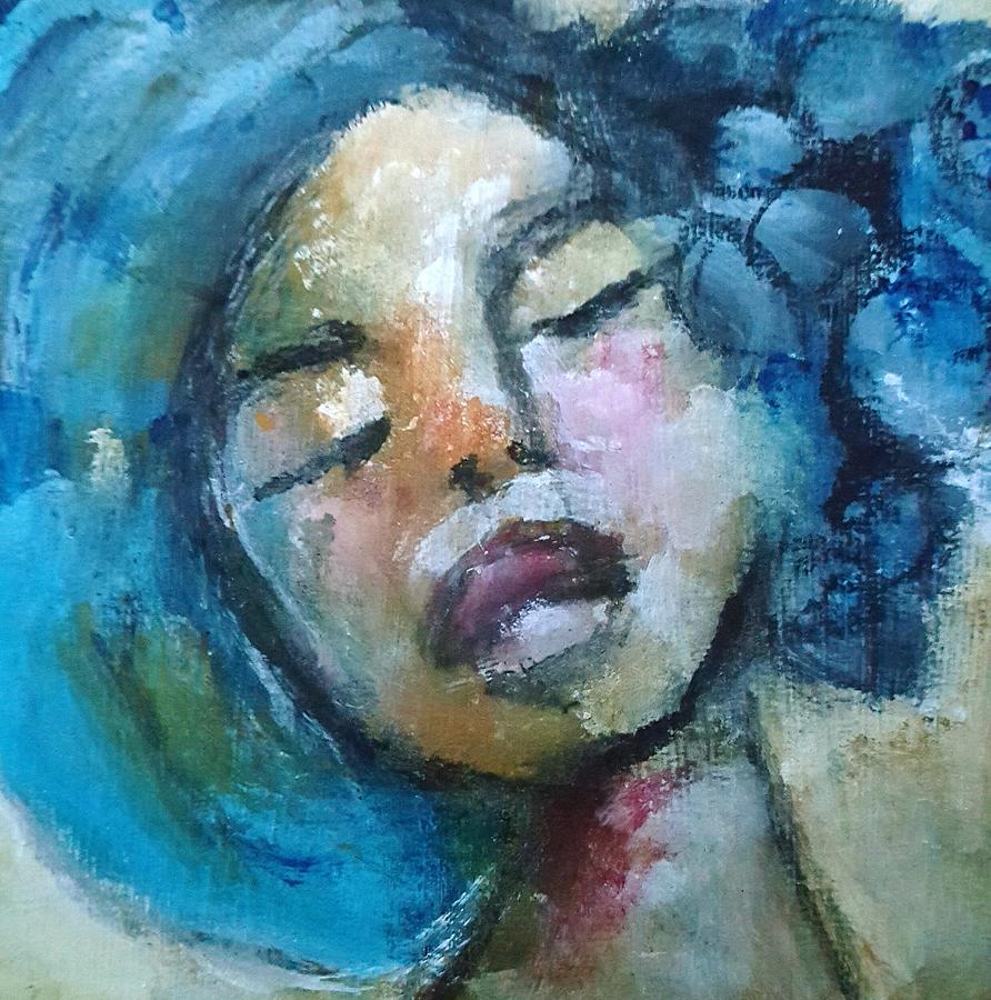 Portrait Mixed Media - Blue Haired Lady by Milagros Suriano-Rivera Portrait Mixed Media - Blue Haired Lady by Milagros Suriano-Rivera