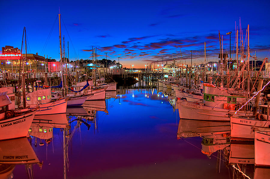 Blue Harbor Red Neon Photograph by William Wetmore