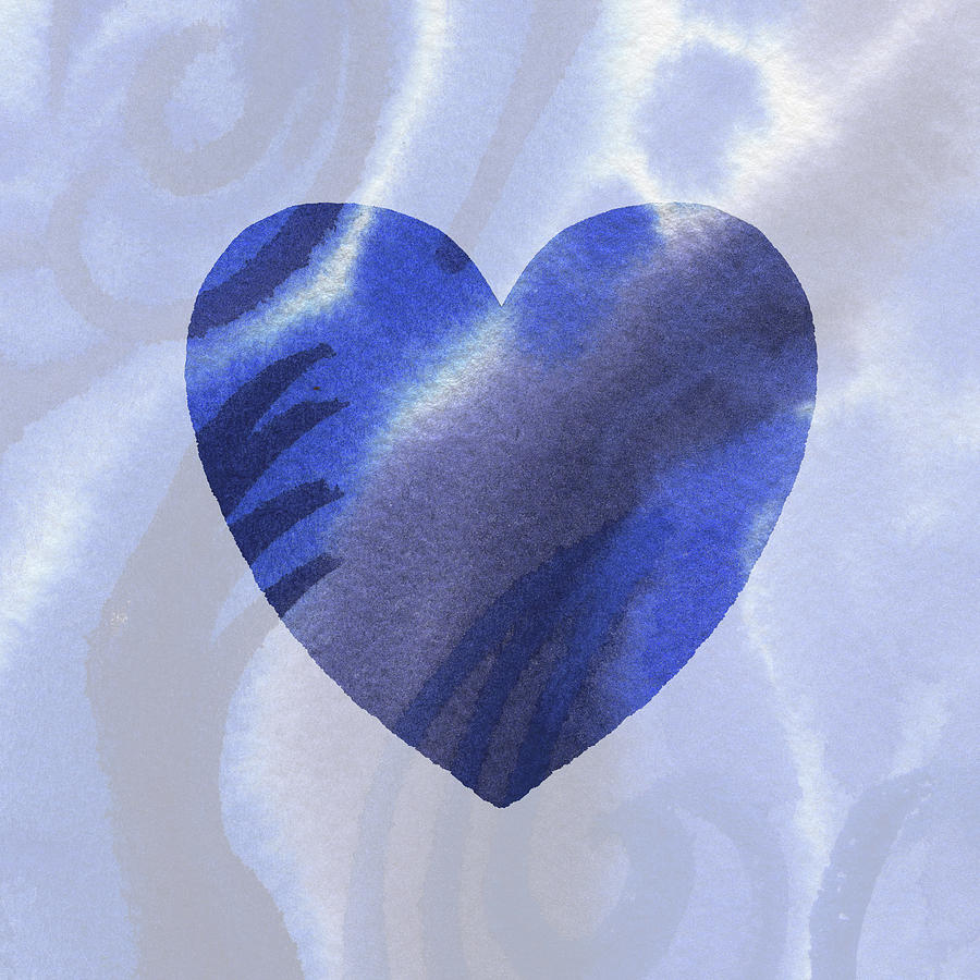 Blue Heart Watercolor Silhouette Painting by Irina Sztukowski