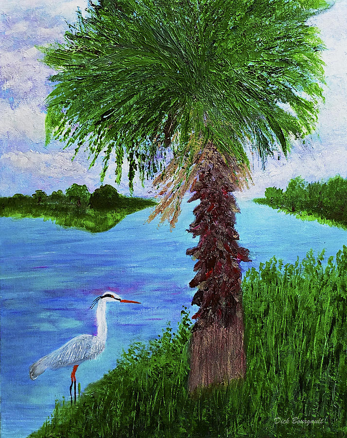 Blue Heron Along the Shore Painting by Dick Bourgault