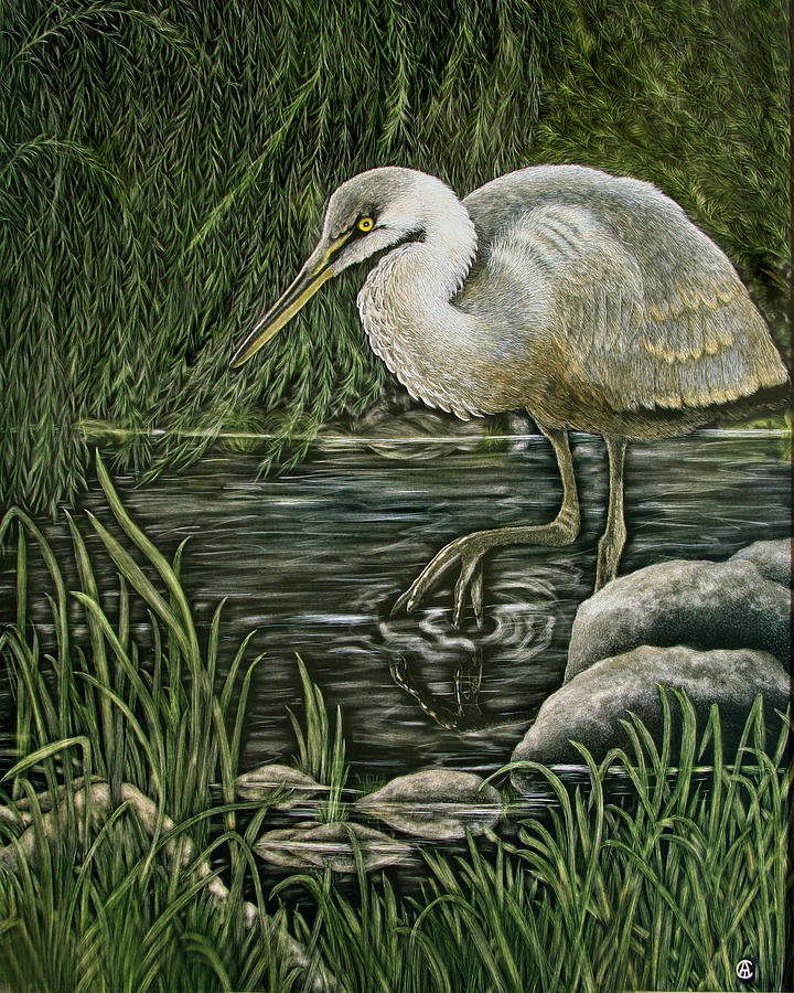 Blue Heron Painting by Angie Cockle