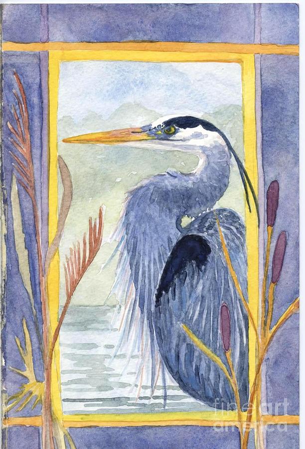 Blue Heron Painting by Anne Marie Brown