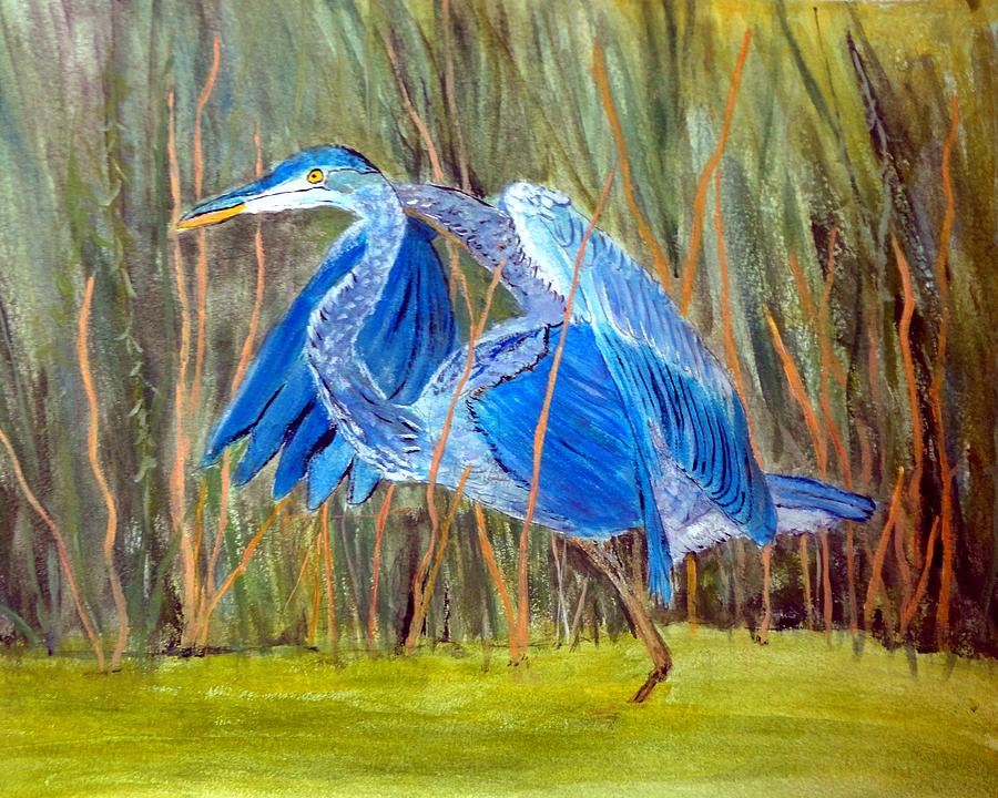 Blue Heron in Viera  Florida Painting by Anne Sands