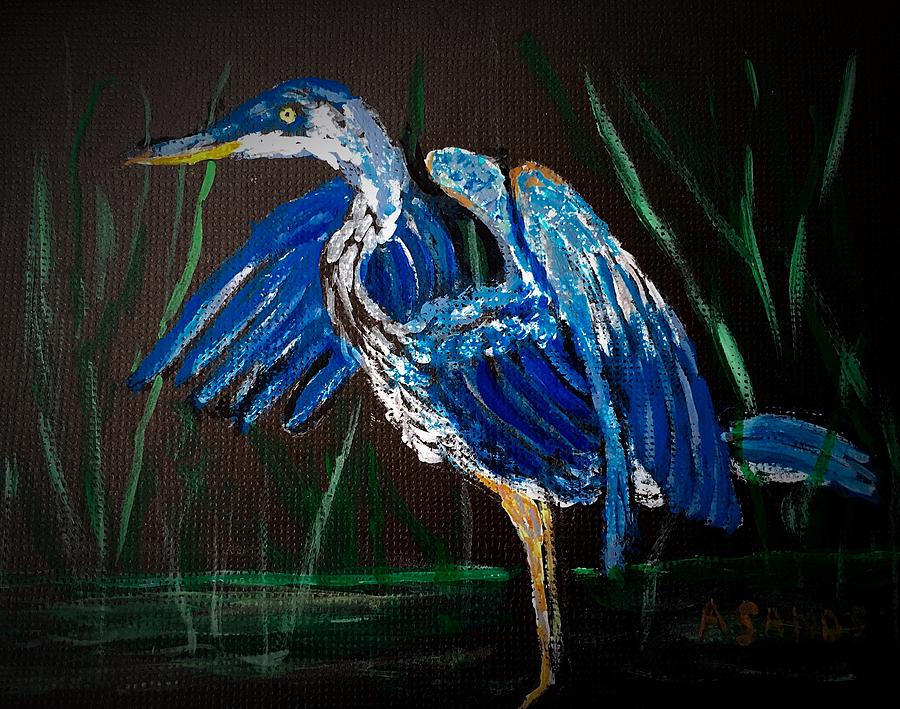 Blue heron at night Painting by Anne Sands