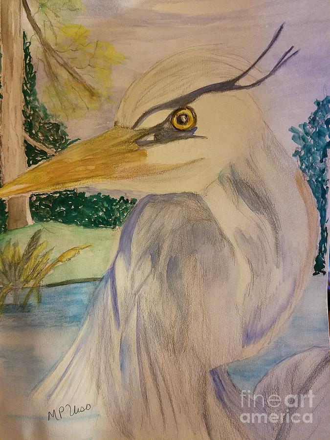 Blue Heron Gaze Painting by Maria Urso