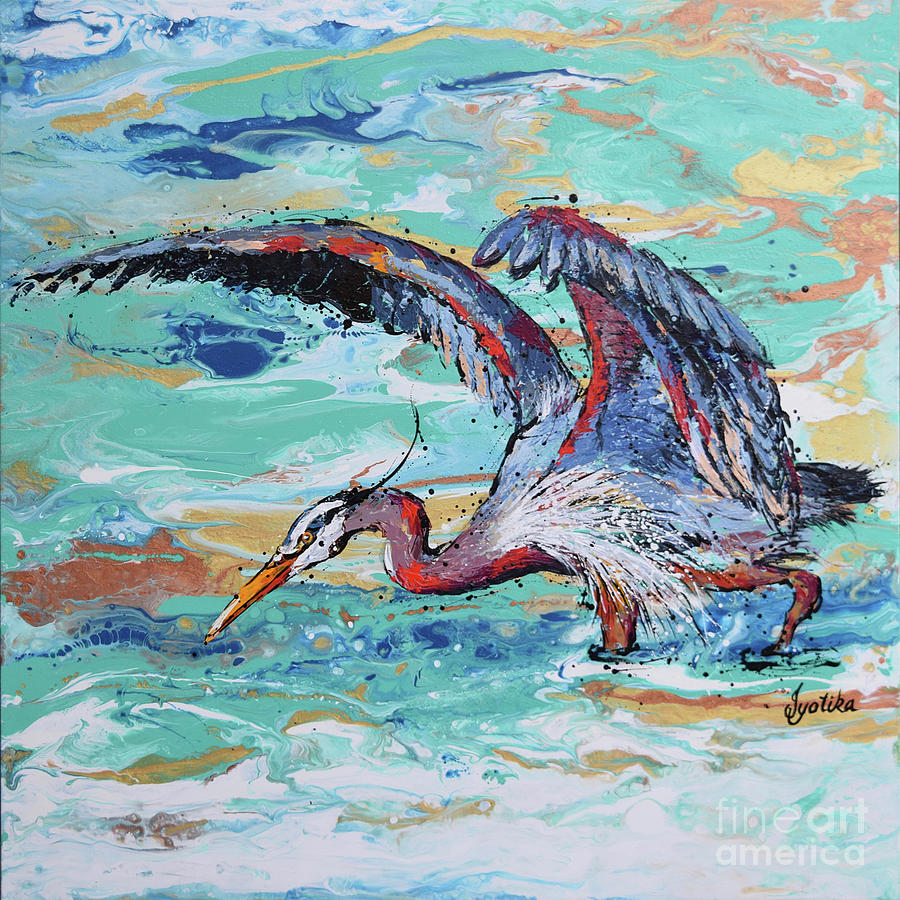 Blue Heron Hunting Painting by Jyotika Shroff