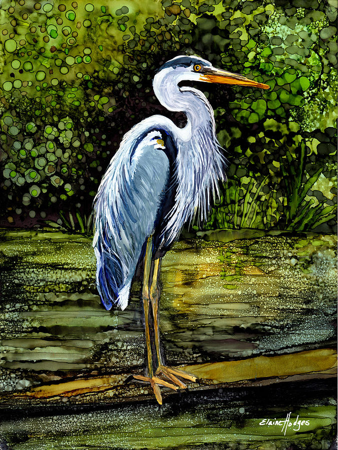 Blue Heron In Swamp Painting