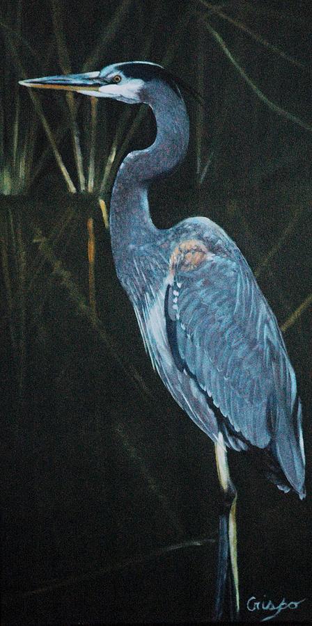 Blue heron Painting by Jean Yves Crispo