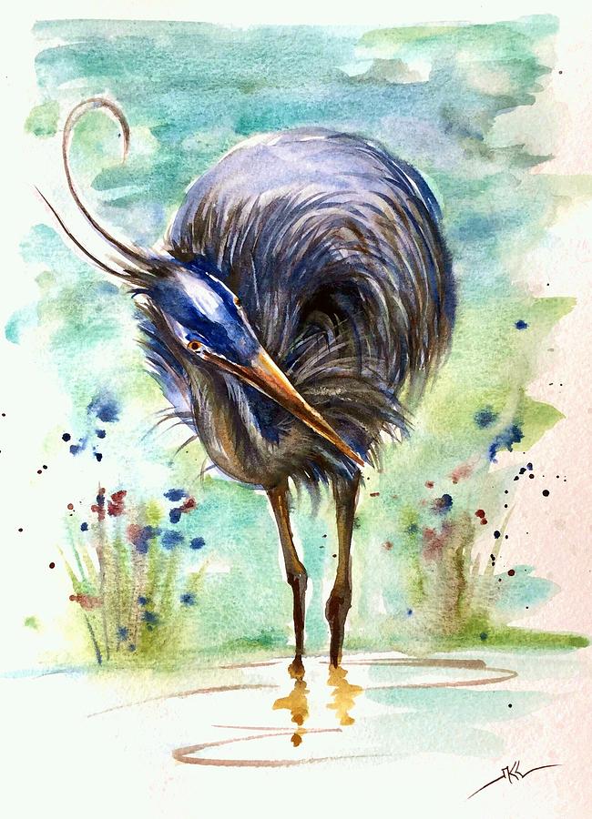 Blue heron Painting by Katerina Kovatcheva
