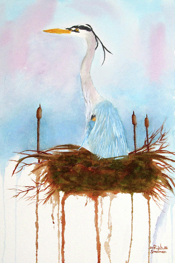 Blue Heron Nesting Painting by Richard Stedman