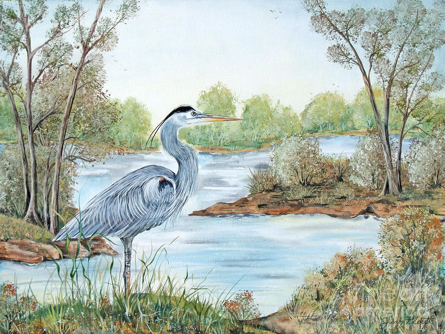 Blue Heron of the Marshlands Painting by Jean PLout