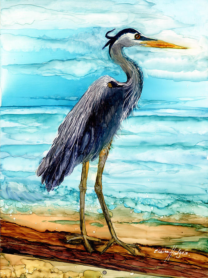 Blue Heron On Beach Painting