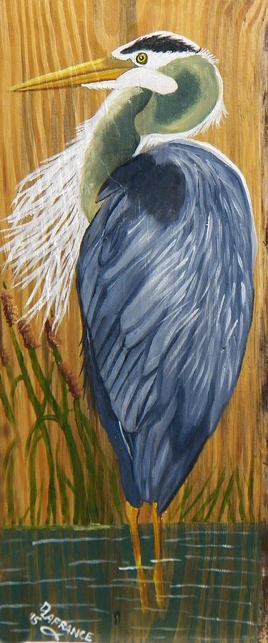 Blue Heron On Wood Painting By Debbie Lafrance - Fine Art America