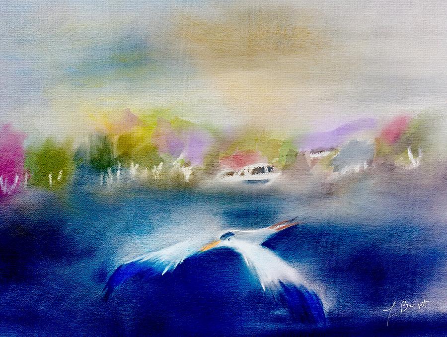 Blue Heron Over Lake Abstract Digital Art by Frank Bright