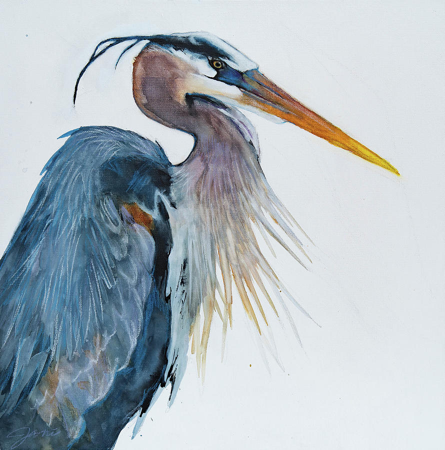 Great Blue Heron Mixed Media by Jani Freimann