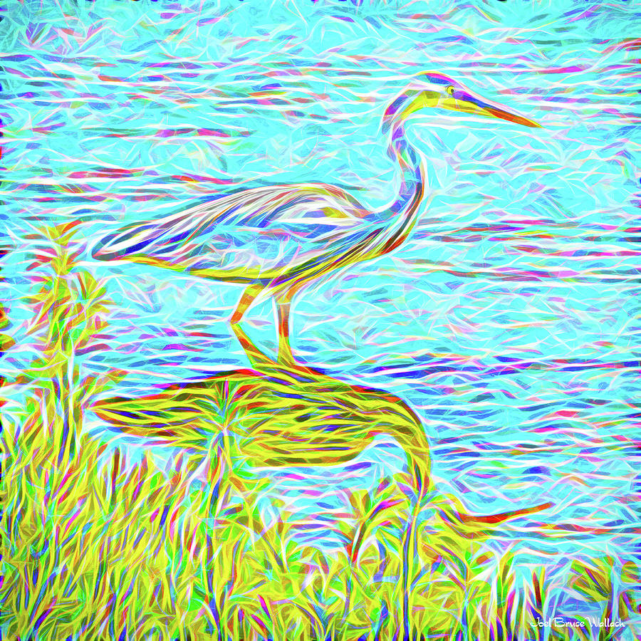 Heron Digital Art - Blue Heron Reflections - Lake In Boulder County Colorado by Joel Bruce Wallach