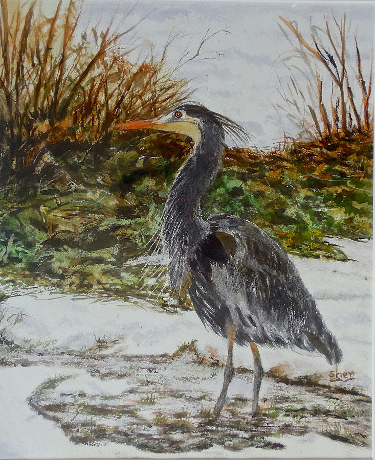 Blue Heron Painting by Sher Nasser