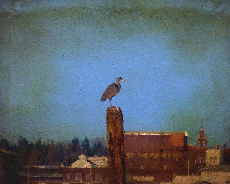 Blue Heron Sky Painted Photograph by Jamie Johnson