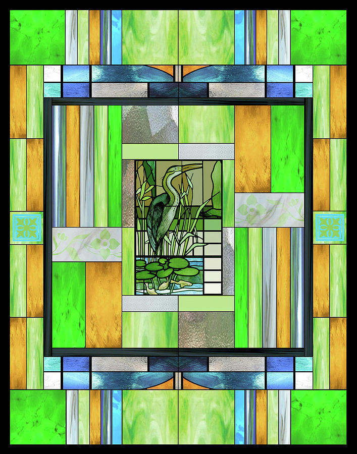 Blue Heron Stained Glass Mixed Media