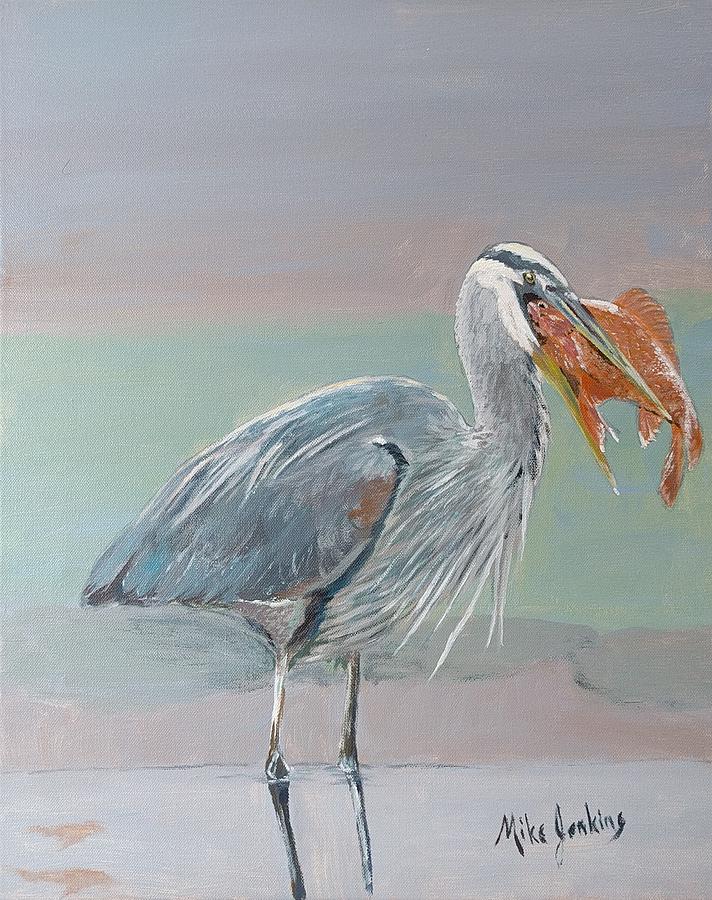 Blue Heron the Thief Painting by Mike Jenkins
