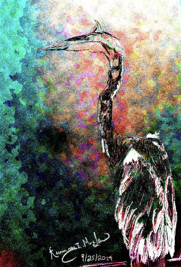 Blue Heron Watching the World Drawing by Kimmary MacLean