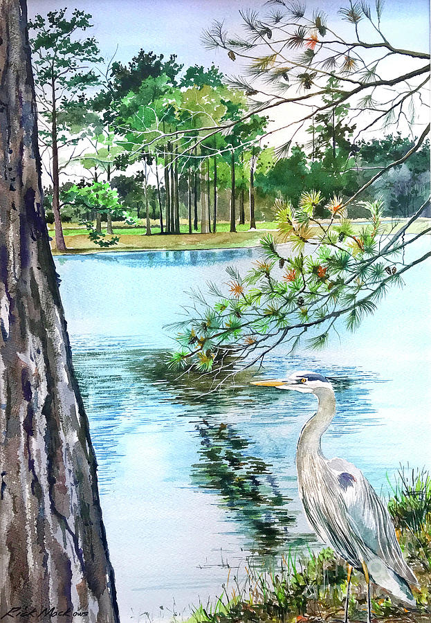 Blue Heron Painting by Rick Mock