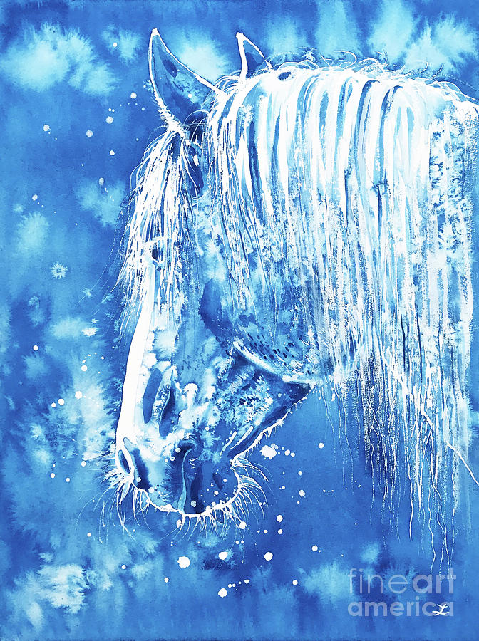 Blue Horse Painting by Zaira Dzhaubaeva