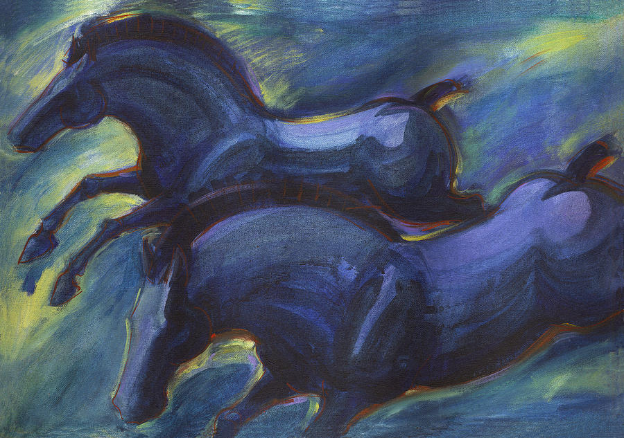 Blue Horses 1 Painting by Nato  Gomes