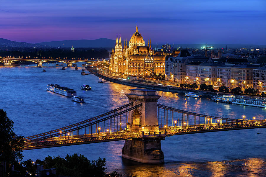 Blue Hour in City of Budapest Photograph by Artur Bogacki