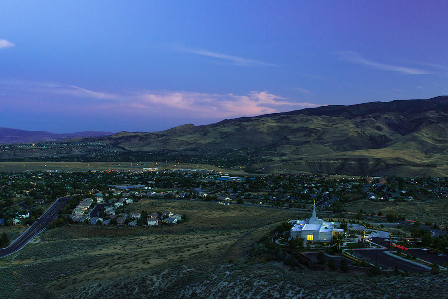Blue Hour Landscape Overlooking The Church of Jesus Christ of Latter-day Saints and Eastern Sierras Photograph by Brian Ball