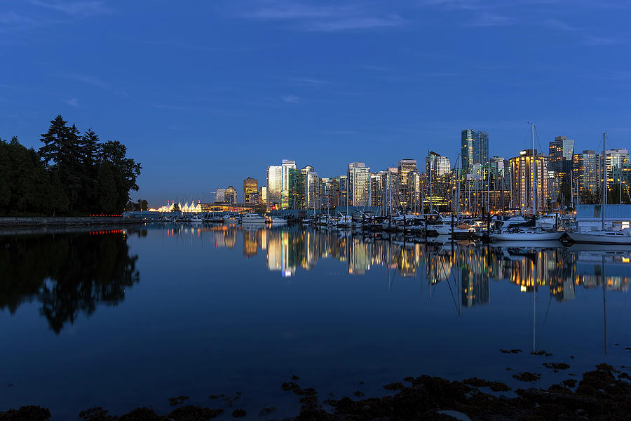 Blue Hour Reflection of Vancouver BC Skyline Photograph by David Gn