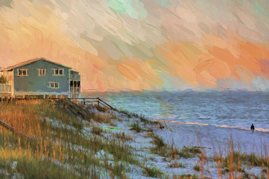 Blue House On The Beach Painting by Jai Johnson