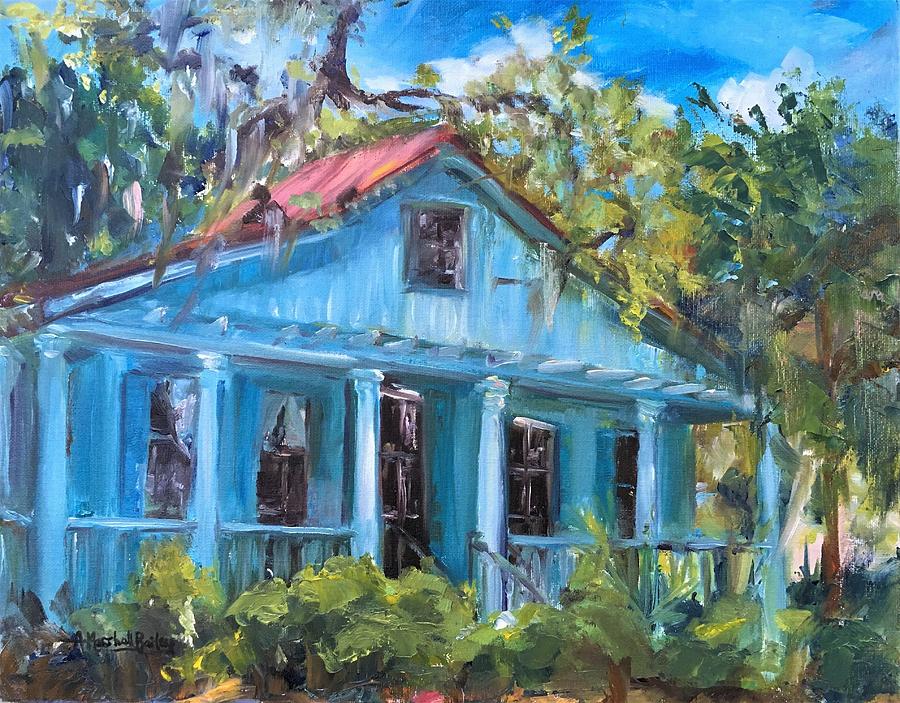 Blue House on the Bluff Painting by Ann Bailey