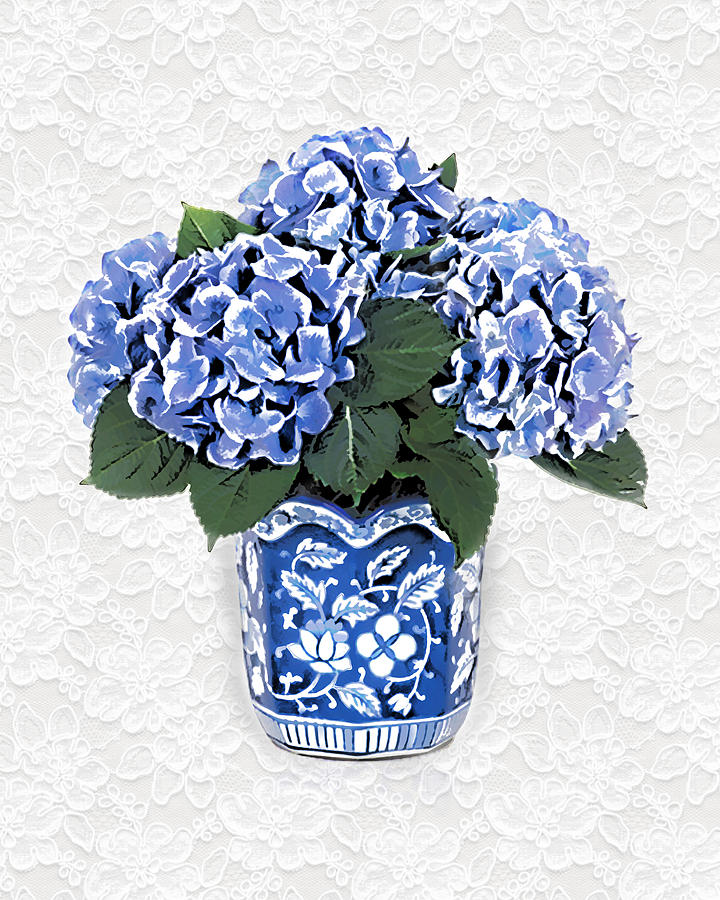 Blue Hydrangeas In Victorian Vase White Lace Background Painting By Elaine Plesser,Whats An Infants Response In A Babinski Reflex