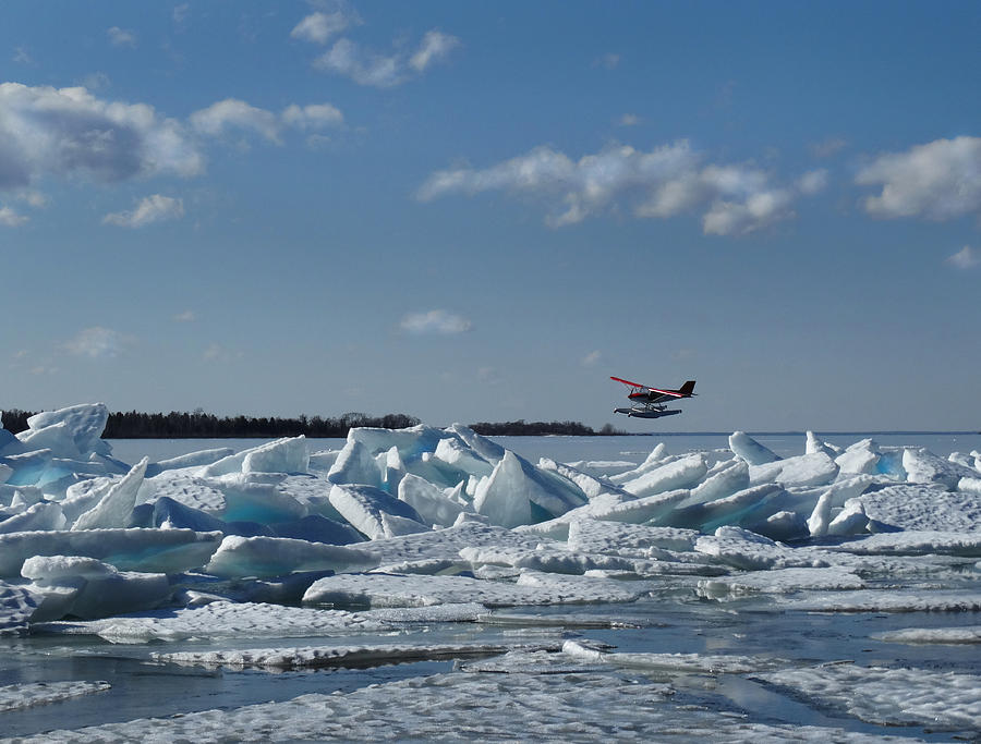 Blue Ice Shove With Red Plane Photograph by David T Wilkinson
