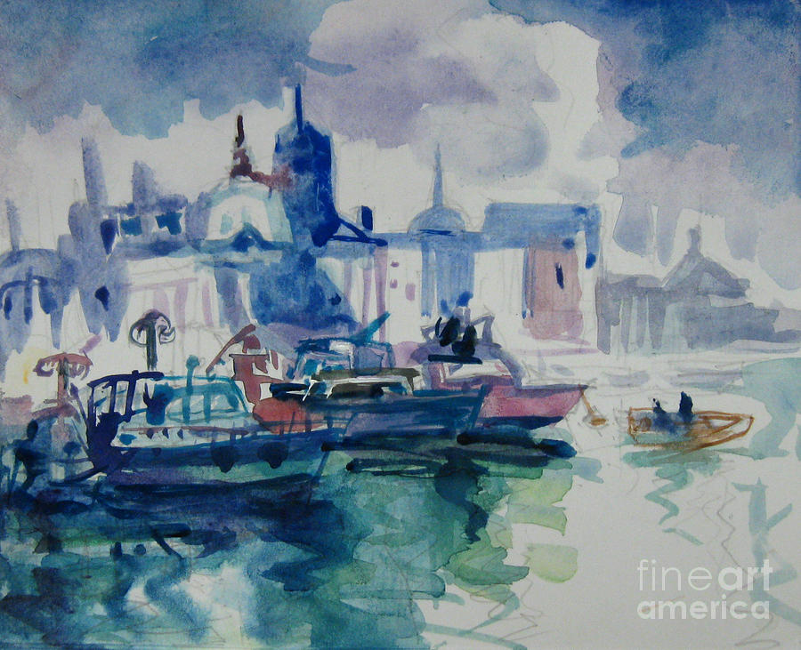 Boat Painting - Blue II by Guanyu Shi