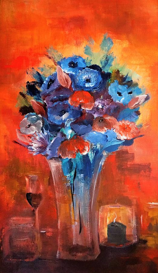 Blue In The Warmth Of Candlelight Painting by Lisa Kaiser