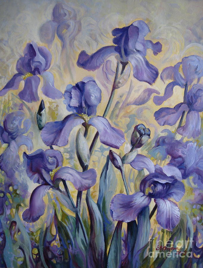 Blue irises Painting by Elena Oleniuc