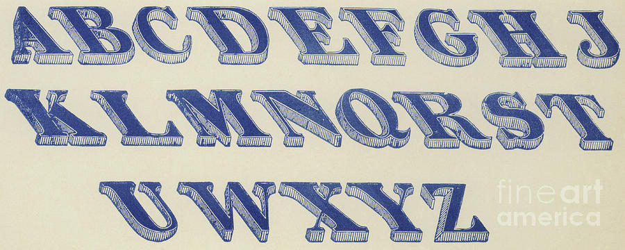 Typography Drawing - Blue Italian Shaded Font by English School