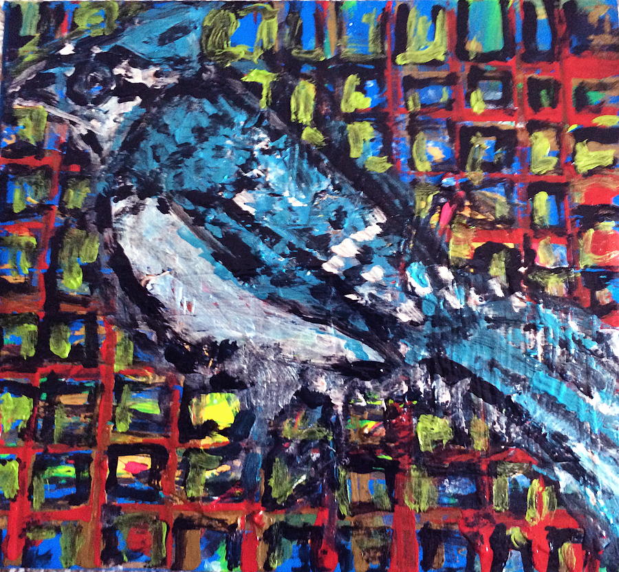 Yellow Painting - Blue Jay by Charles Long