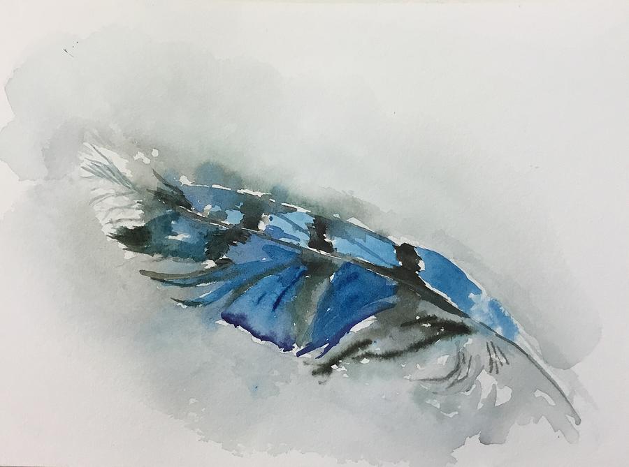 Blue Jay Feather Painting By Diane Wallace