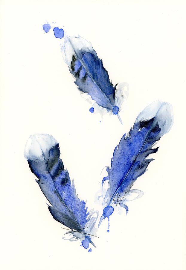 Blue Jay Feathers Painting by Dawn Derman