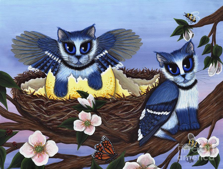 Blue Jay Kittens Painting by Carrie Hawks