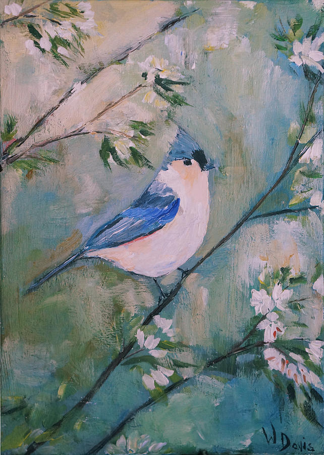 Blue Jay with White Blossoms Painting by Wendy Michelle Davis | Fine ...