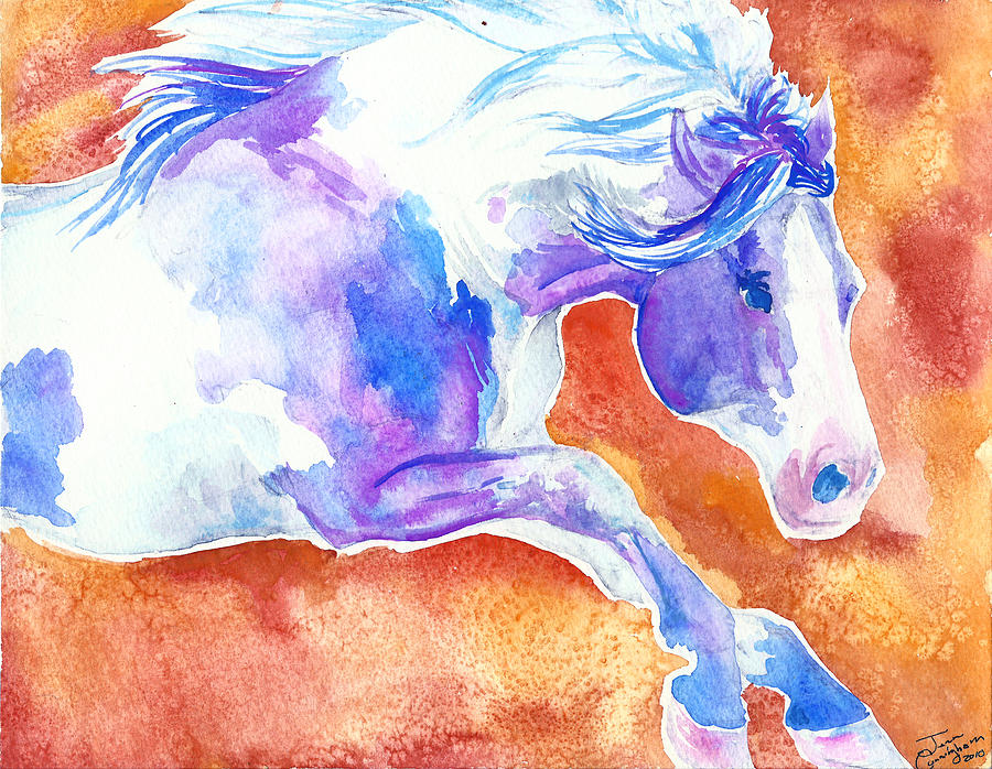 Horse Painting - Blue jumping paint by Jenn Cunningham